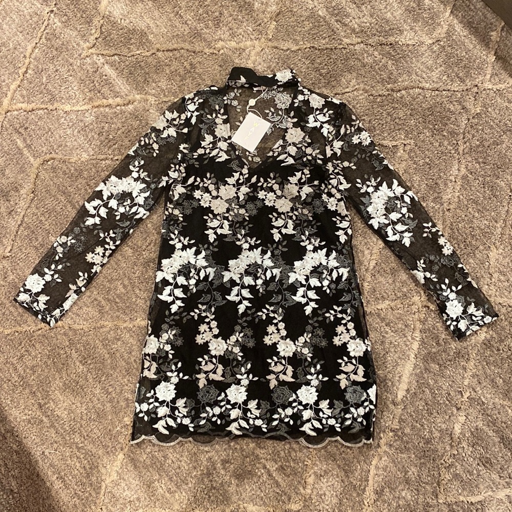 Wayf Mesh Dress with floral appliqué